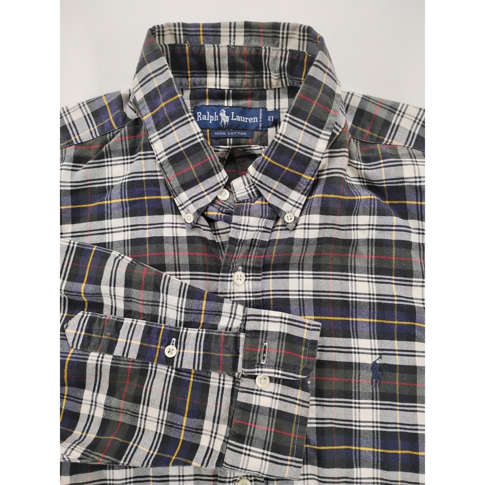 Ralph Lauren Plaid Button Down 100% Cotton Mens XL Tartan Multi‎ Plaid